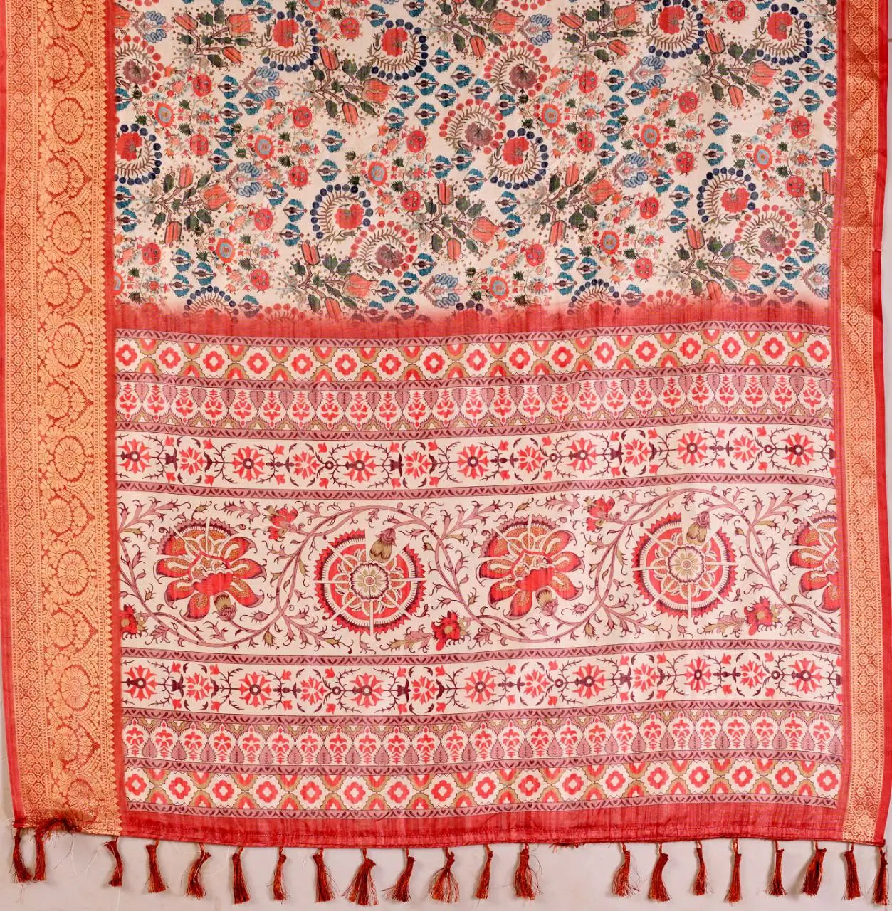 Floral Lichi Silk Saree with Zari Border