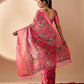 Floral Lichi Silk Saree with Zari Border