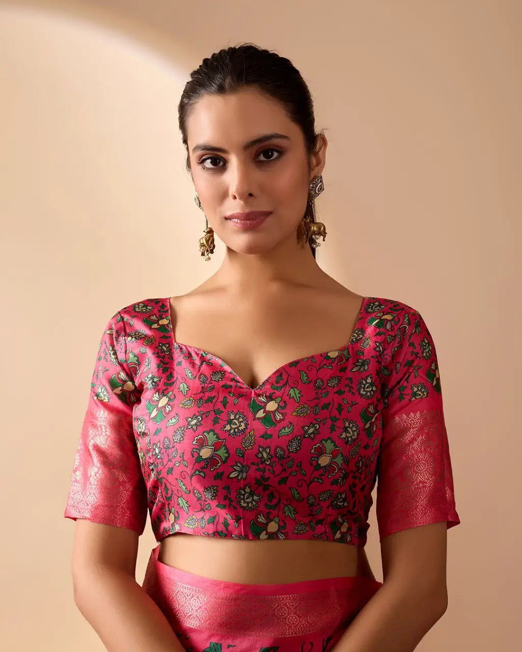 Floral Lichi Silk Saree with Zari Border