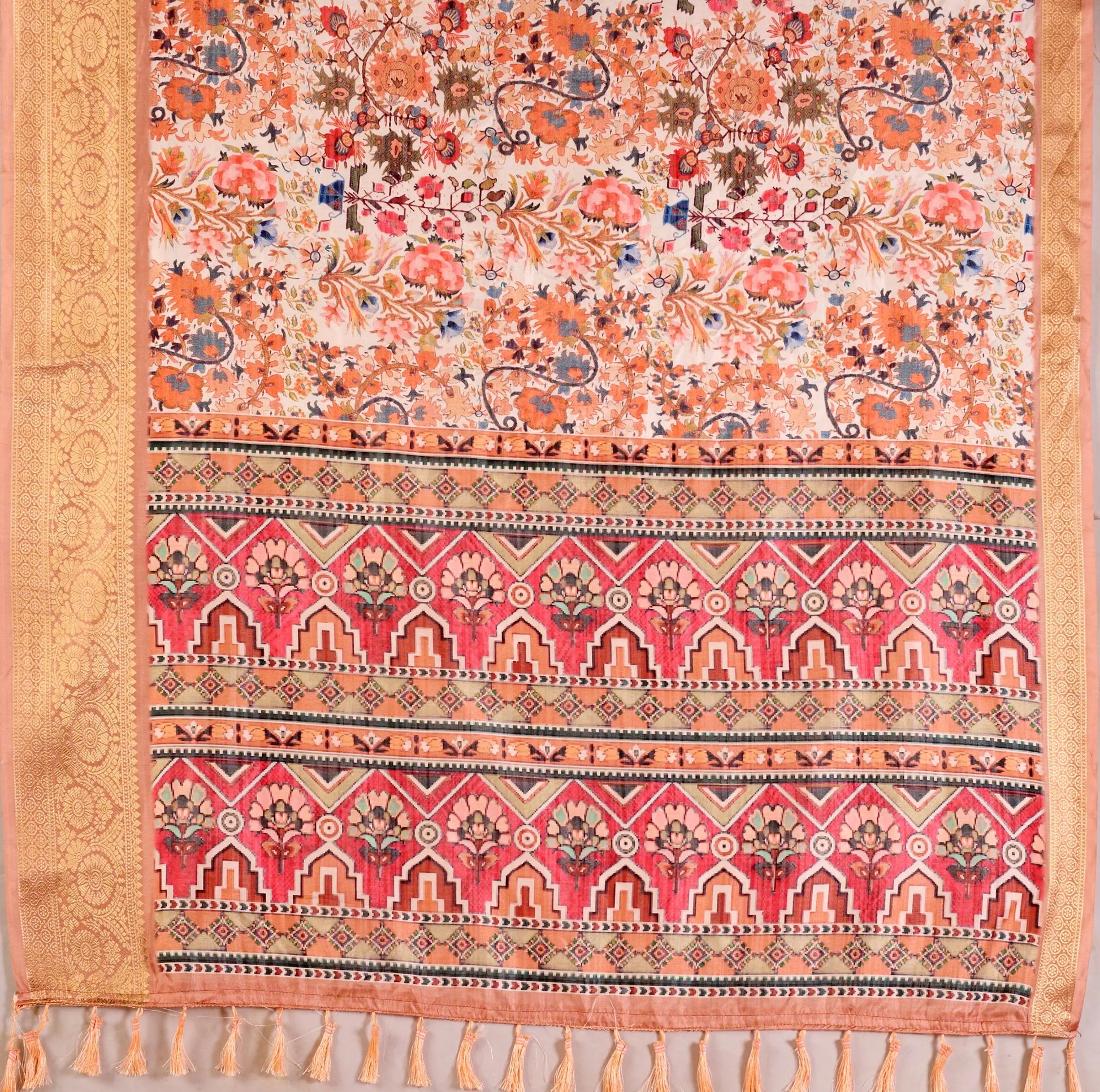 Floral Lichi Silk Saree with Zari Border