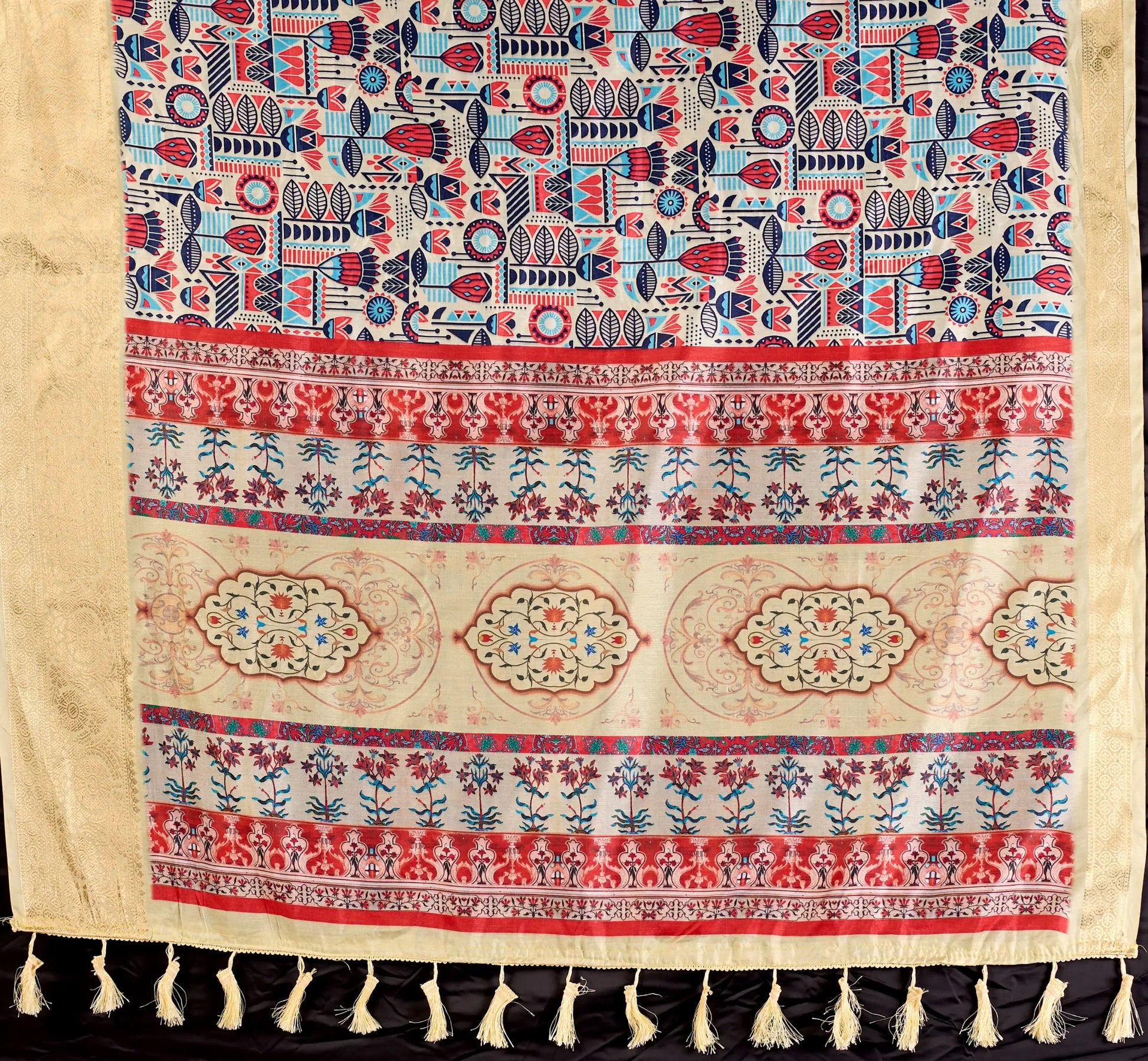 Floral Lichi Silk Saree with Zari Border