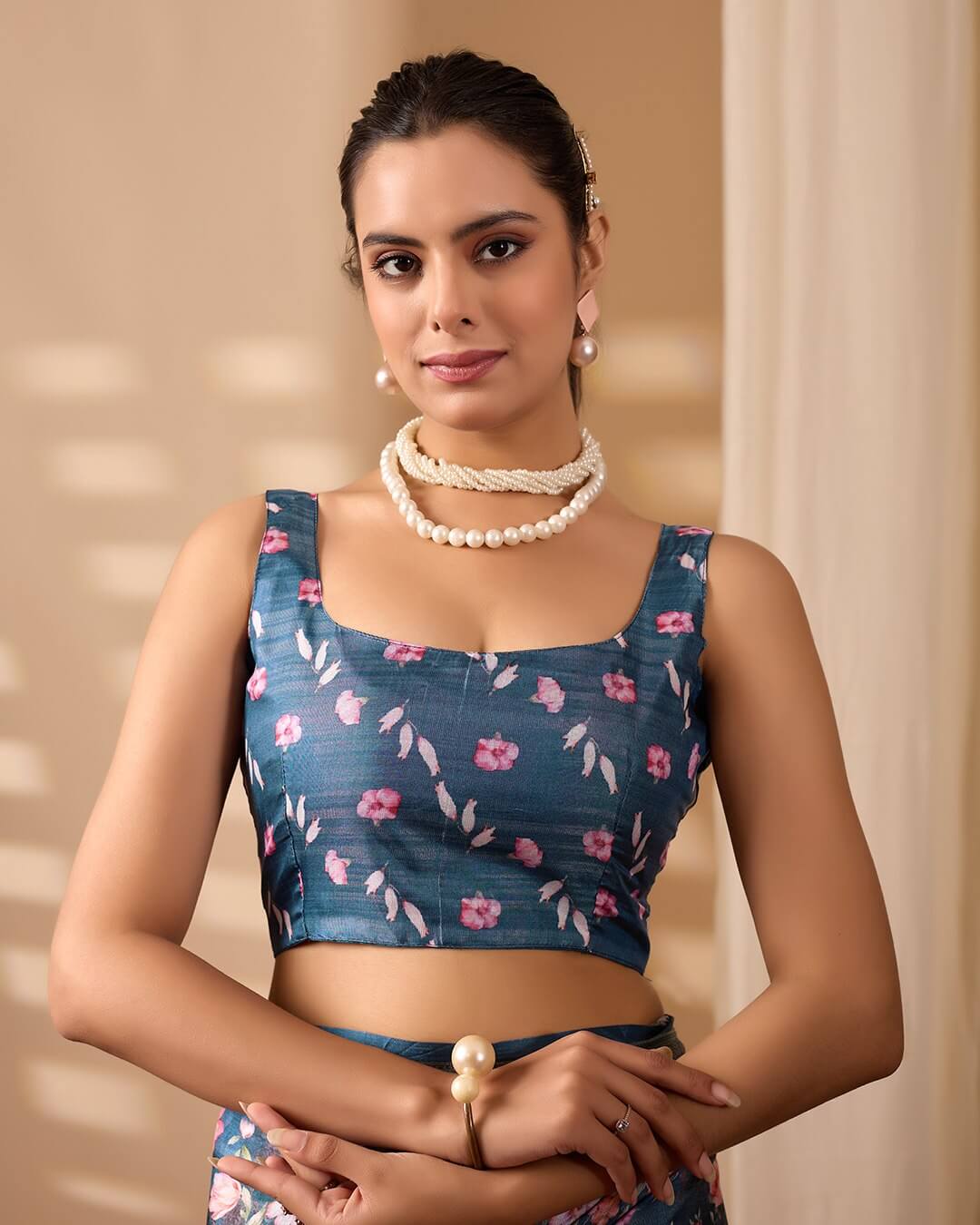 Floral Lichi Silk Saree with Zari Border