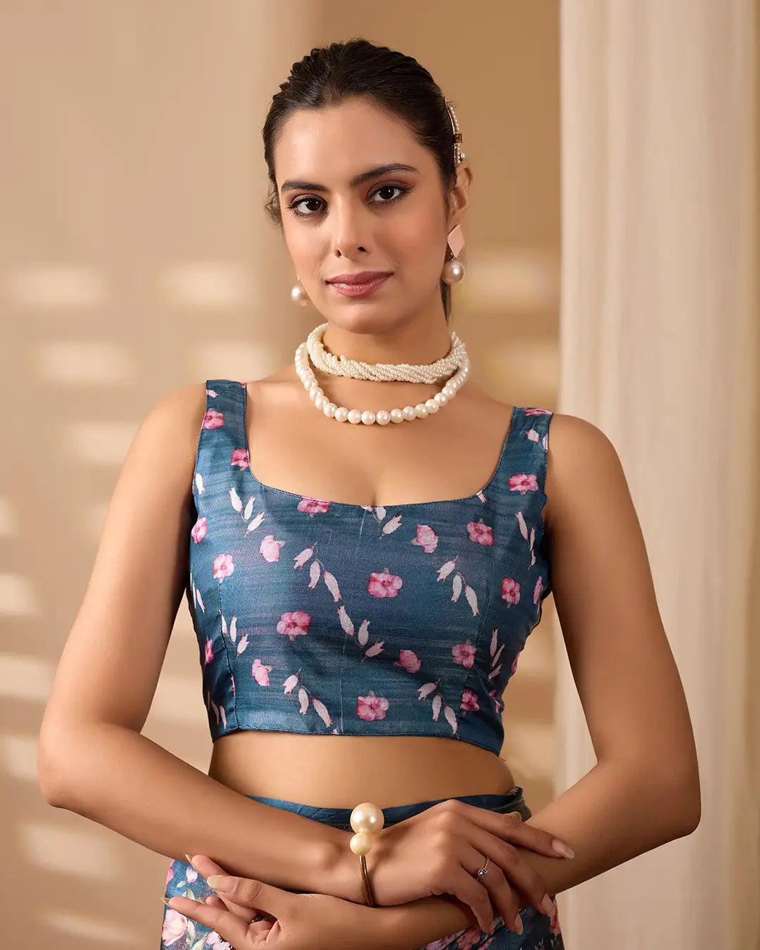 Floral Lichi Silk Saree with Zari Border