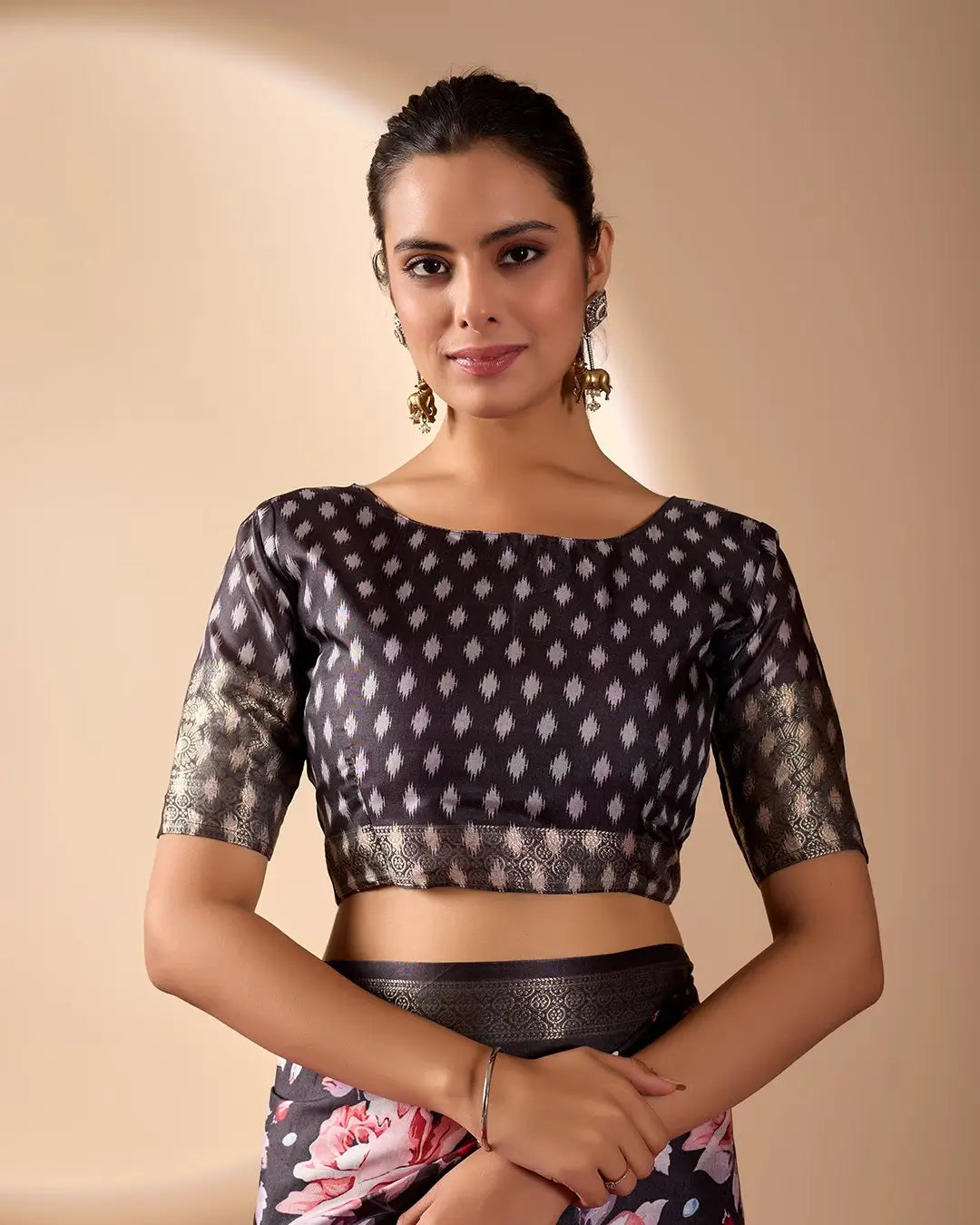 Floral Lichi Silk Saree with Zari Border