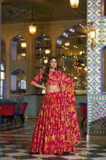Floral Marble Fabric Tiered Lehenga Set