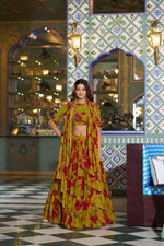 Floral Marble Fabric Tiered Lehenga Set