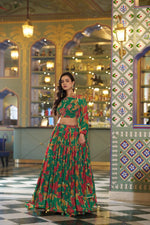 Floral Marble Fabric Tiered Lehenga Set
