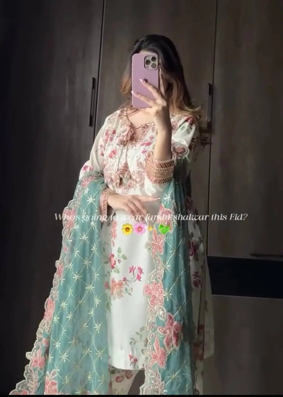 Floral Modal Silk Palazzo Suit Set