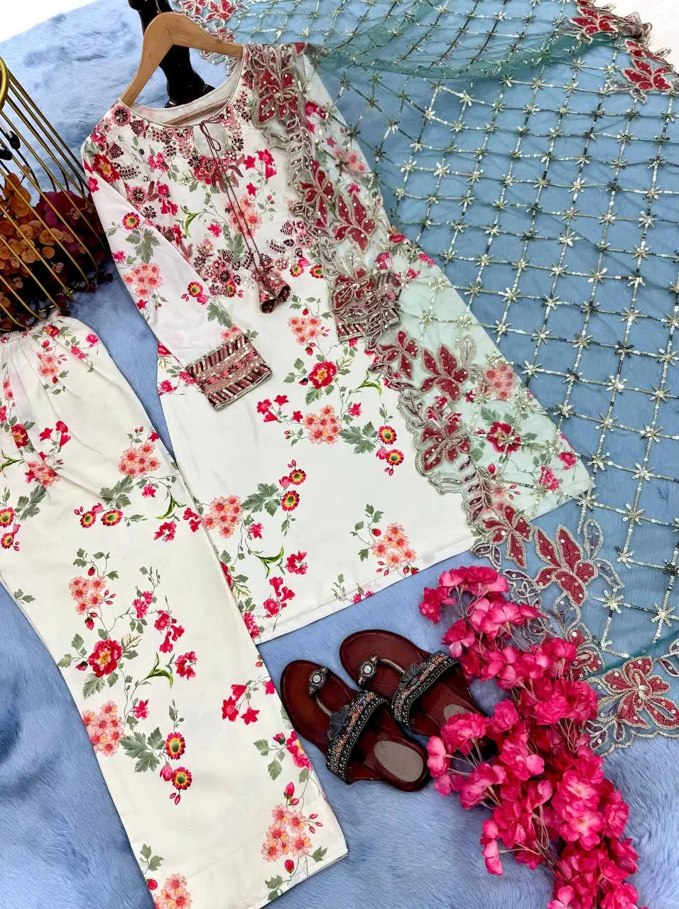 Floral Modal Silk Palazzo Suit Set