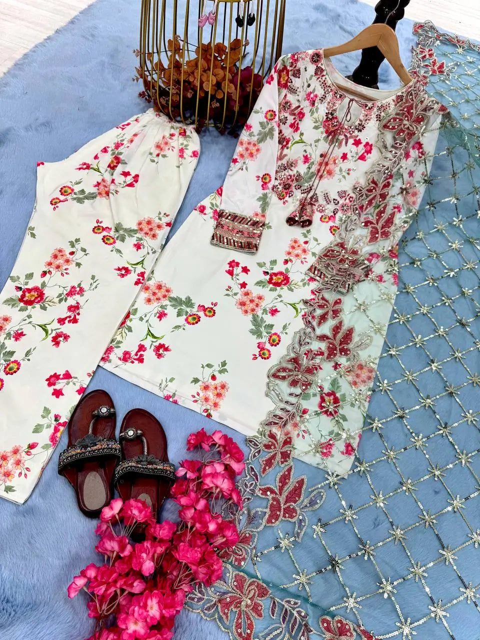 Floral Modal Silk Palazzo Suit Set