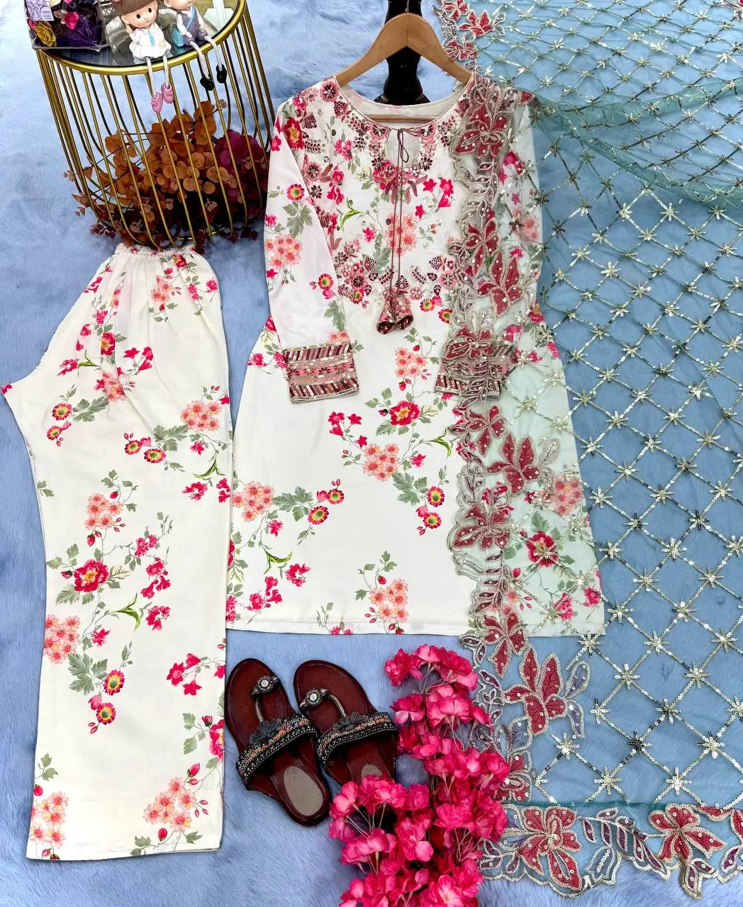 Floral Modal Silk Palazzo Suit Set
