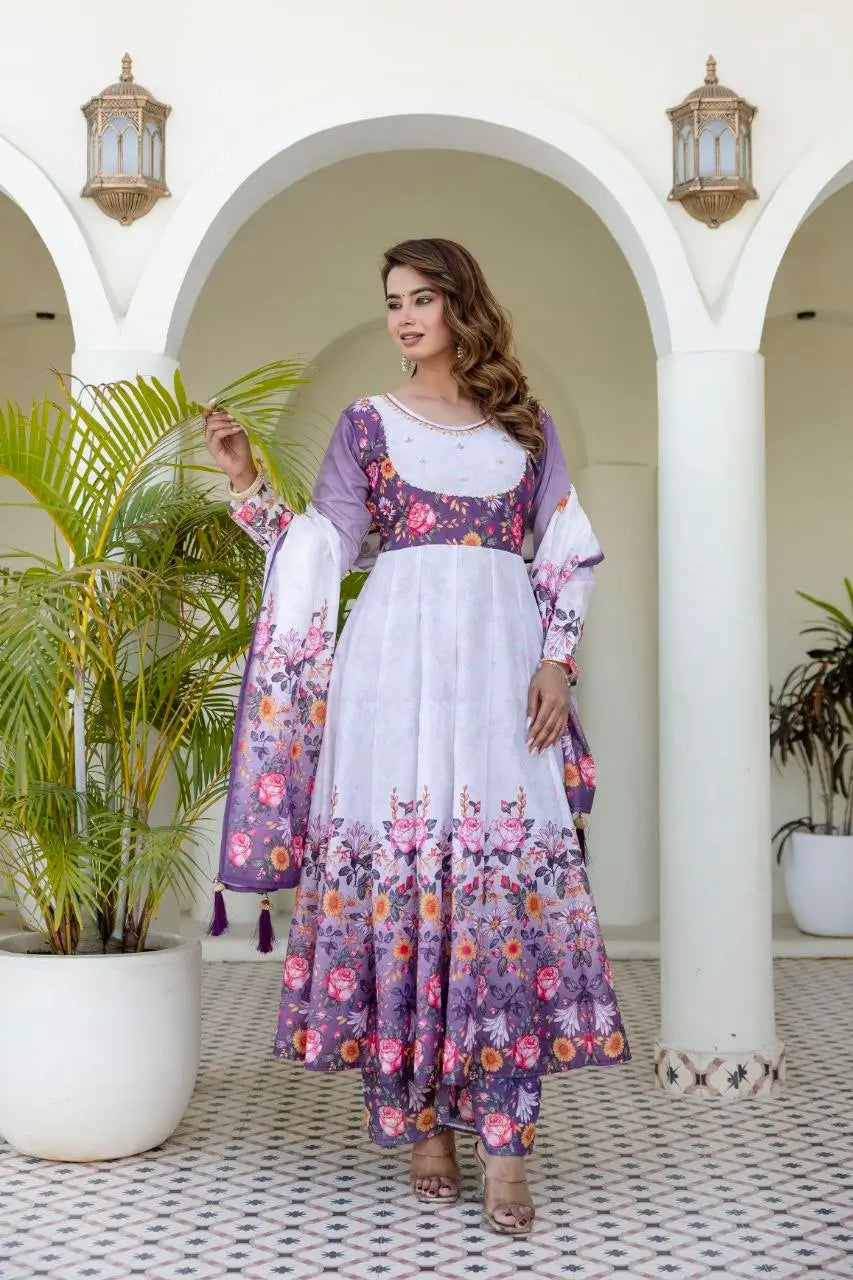 Floral Ombre Print Anarkali Gown