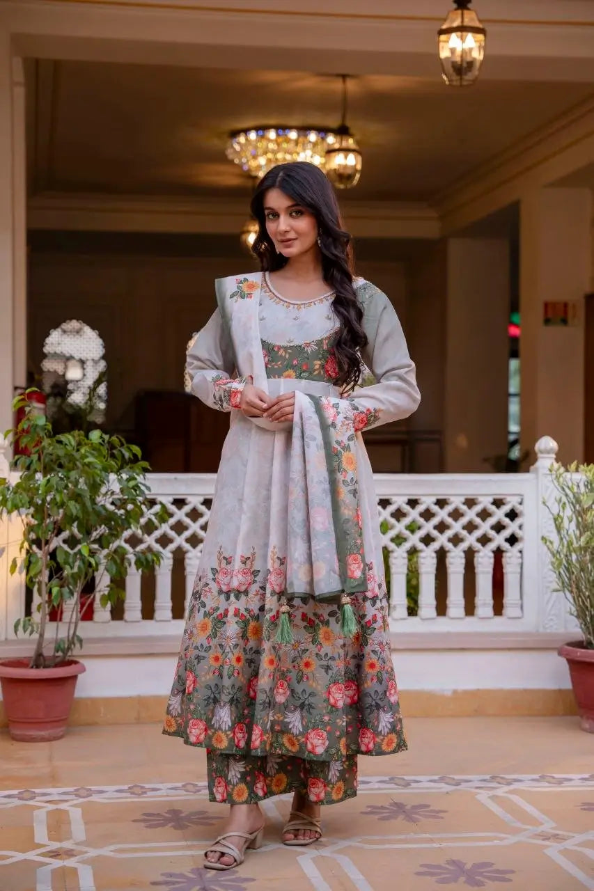 Floral Ombre Print Anarkali Gown