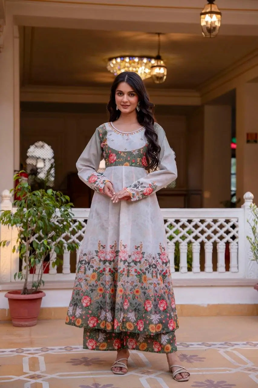 Floral Ombre Print Anarkali Gown