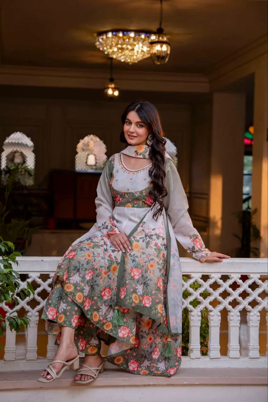 Floral Ombre Print Anarkali Gown