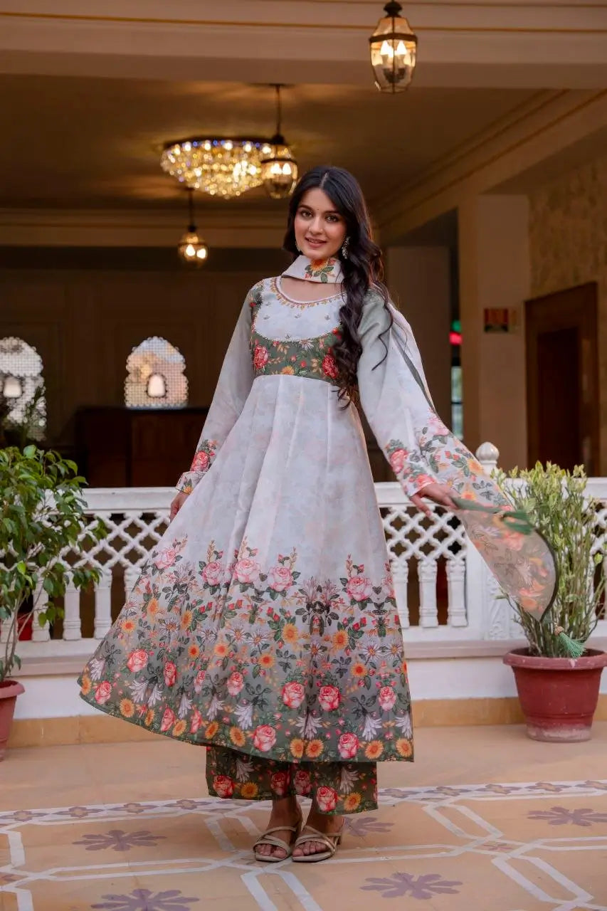 Floral Ombre Print Anarkali Gown