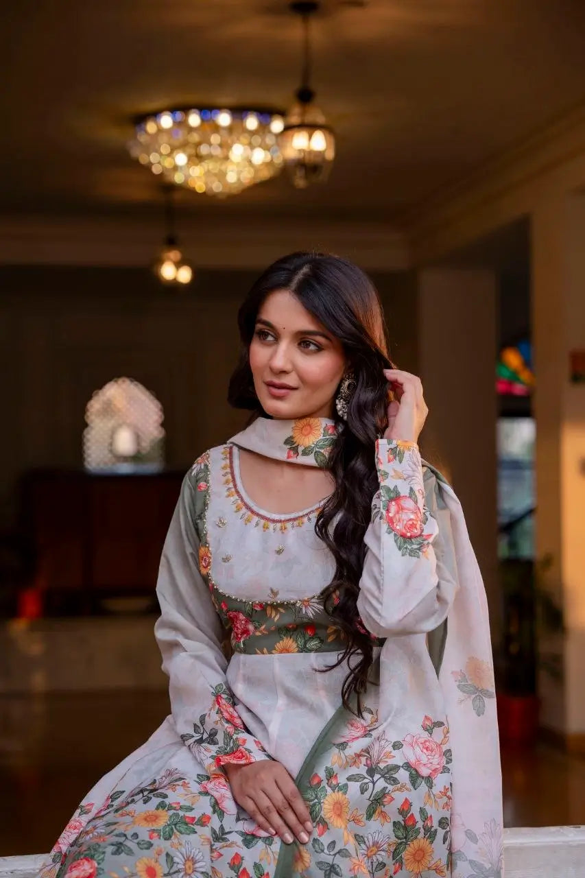 Floral Ombre Print Anarkali Gown