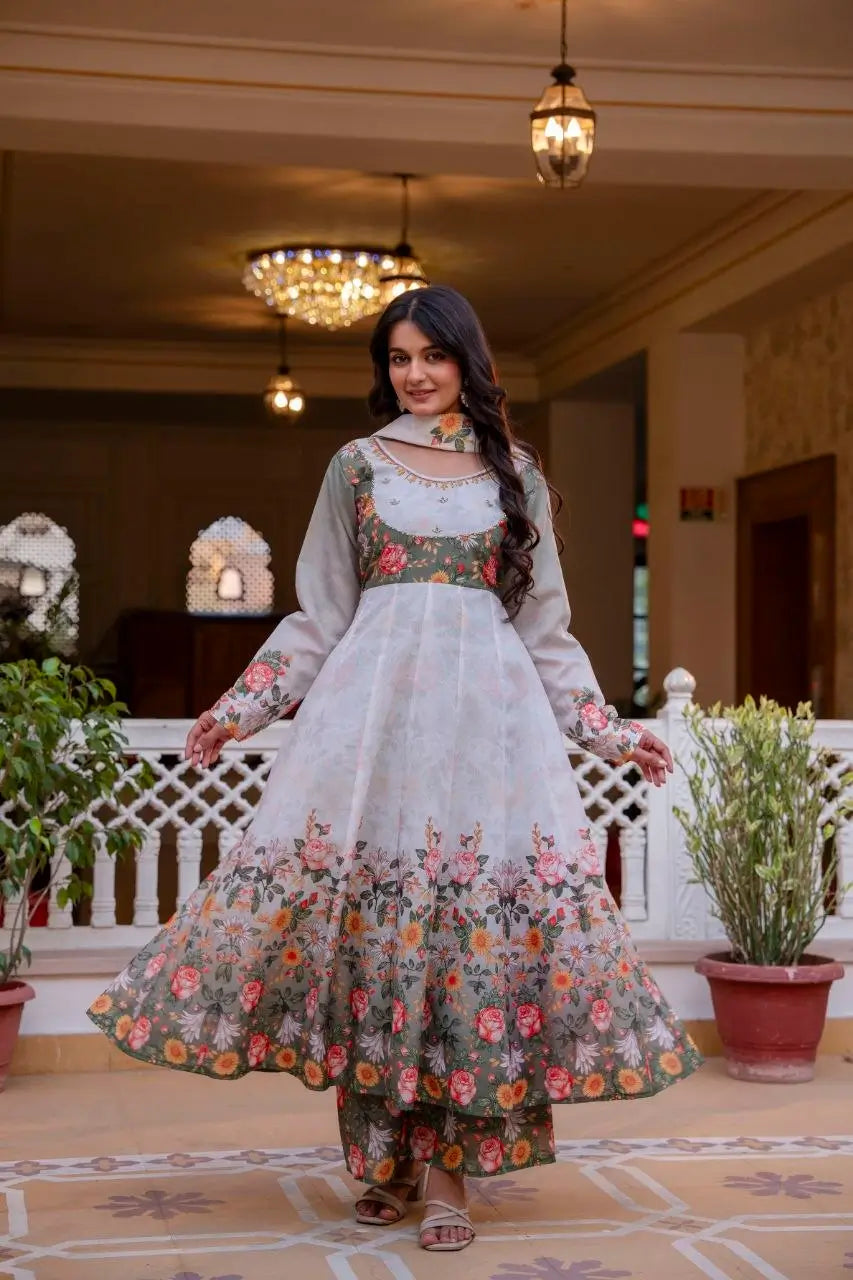Floral Ombre Print Anarkali Gown