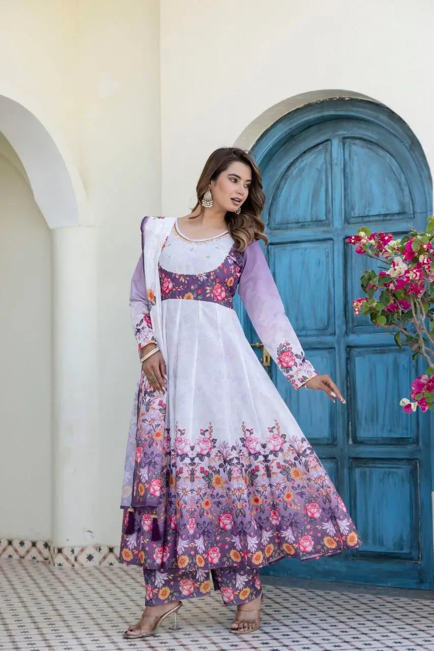 Floral Ombre Print Anarkali Gown
