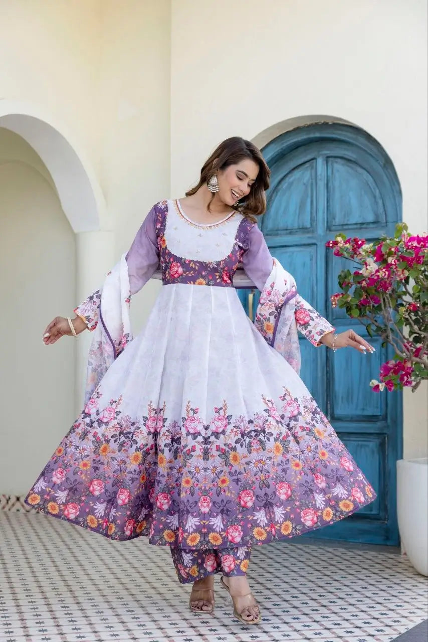 Floral Ombre Print Anarkali Gown