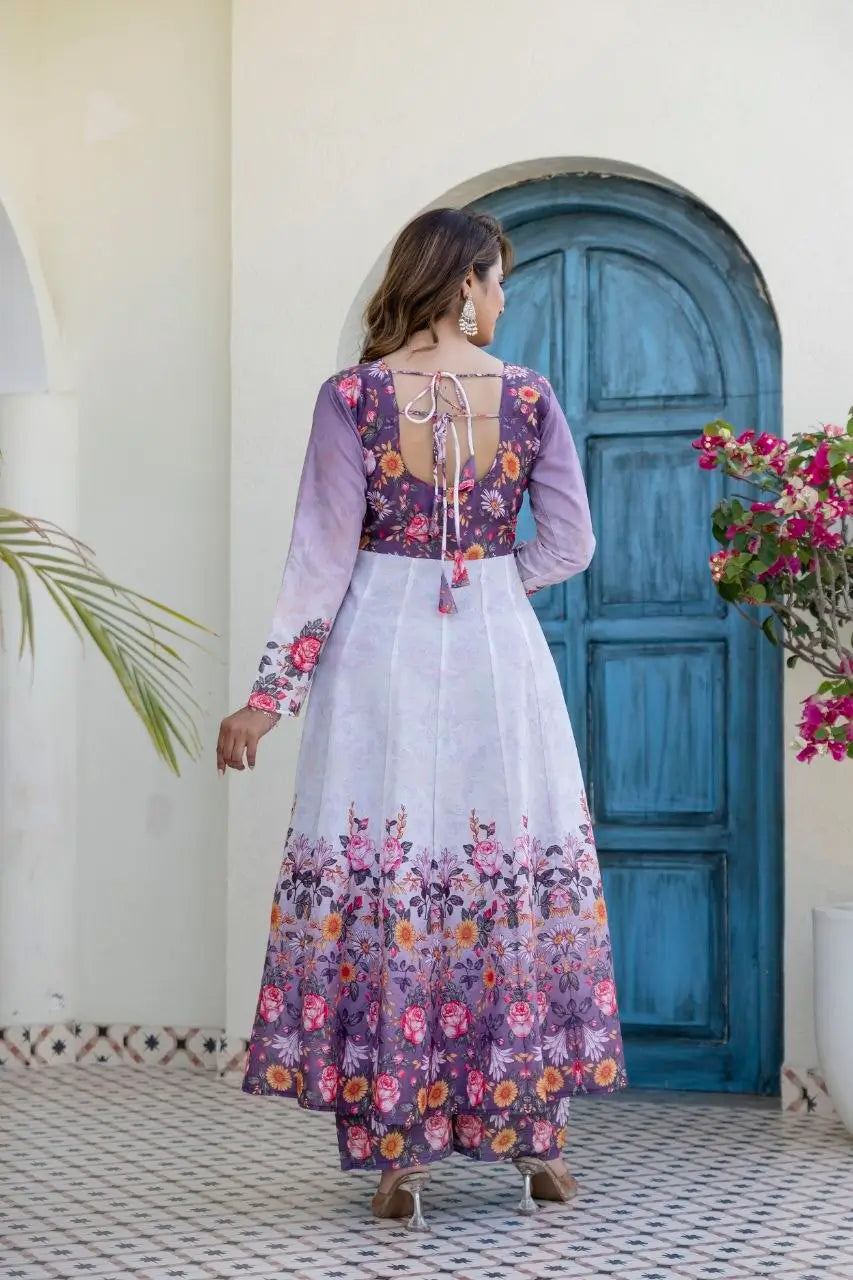 Floral Ombre Print Anarkali Gown