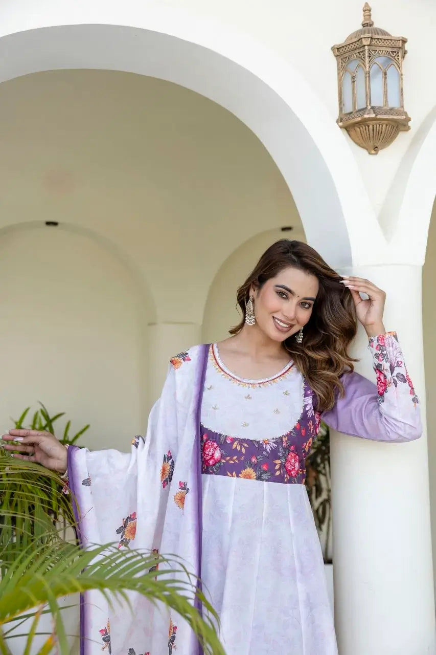 Floral Ombre Print Anarkali Gown