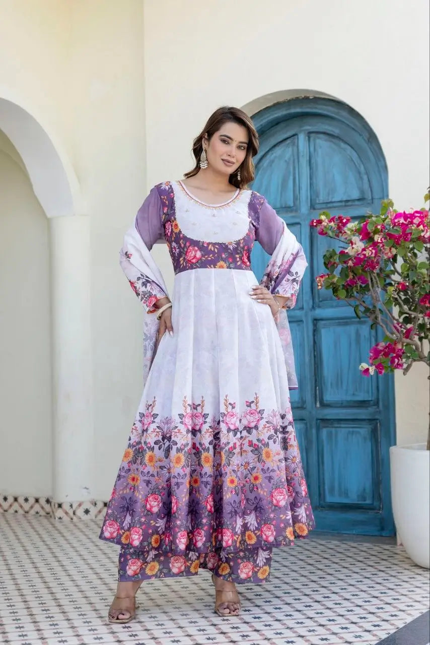 Floral Ombre Print Anarkali Gown