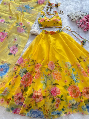 Floral Organza Silk Lehenga Set with Dupatta