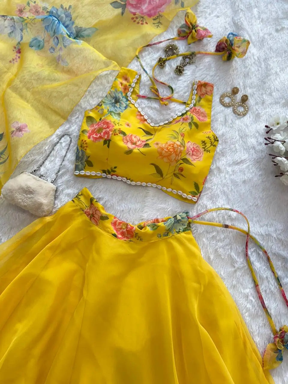 Floral Organza Silk Lehenga Set with Dupatta