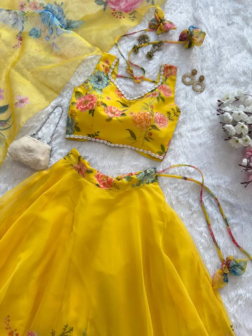 Floral Organza Silk Lehenga Set with Dupatta