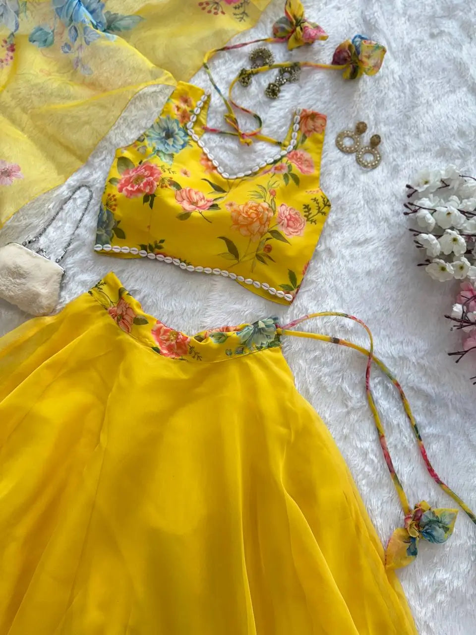 Floral Organza Silk Lehenga Set with Dupatta
