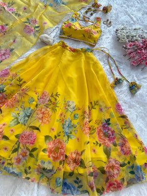 Floral Organza Silk Lehenga Set with Dupatta