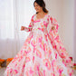 Floral Organza Taby Silk Anarkali Gown Set with Dupatta