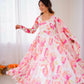 Floral Organza Taby Silk Anarkali Gown Set with Dupatta