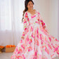 Floral Organza Taby Silk Anarkali Gown Set with Dupatta