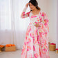 Floral Organza Taby Silk Anarkali Gown Set with Dupatta