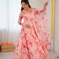 Floral Organza Taby Silk Anarkali Gown Set with Dupatta