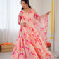 Floral Organza Taby Silk Anarkali Gown Set with Dupatta