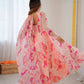 Floral Organza Taby Silk Anarkali Gown Set with Dupatta