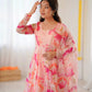 Floral Organza Taby Silk Anarkali Gown Set with Dupatta