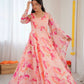 Floral Organza Taby Silk Anarkali Gown Set with Dupatta