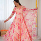 Floral Organza Taby Silk Anarkali Gown Set with Dupatta