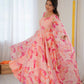 Floral Organza Taby Silk Anarkali Gown Set with Dupatta