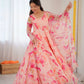 Floral Organza Taby Silk Anarkali Gown Set with Dupatta