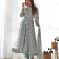 Floral Print Chiffon Anarkali Set with Dupatta and Pant – Fancy Neck & Potli Button Design