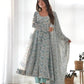 Floral Print Chiffon Anarkali Set with Dupatta and Pant – Fancy Neck & Potli Button Design