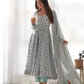 Floral Print Chiffon Anarkali Set with Dupatta and Pant – Fancy Neck & Potli Button Design