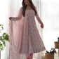 Floral Print Chiffon Anarkali Set with Dupatta and Pant – Fancy Neck & Potli Button Design