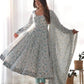Floral Print Chiffon Anarkali Set with Dupatta and Pant – Fancy Neck & Potli Button Design