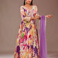 Floral Print Chinon Silk Anarkali Gown with Dupatta